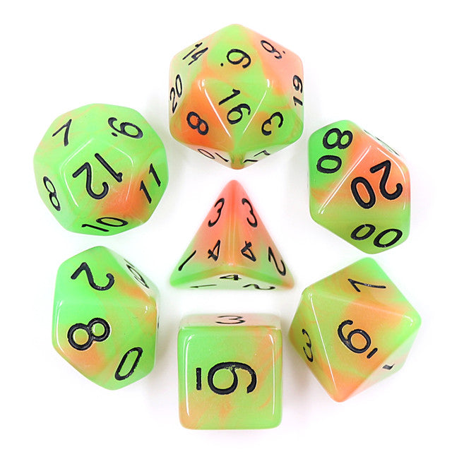 Orange & Green Glow in the Dark 7pc Dice Set